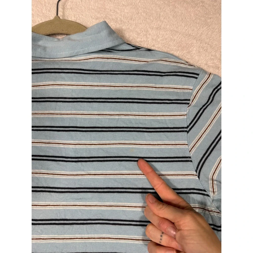 Hollister Polo Shirt Mens Medium Blue Striped Short Sleeve Cotton HCo Logo